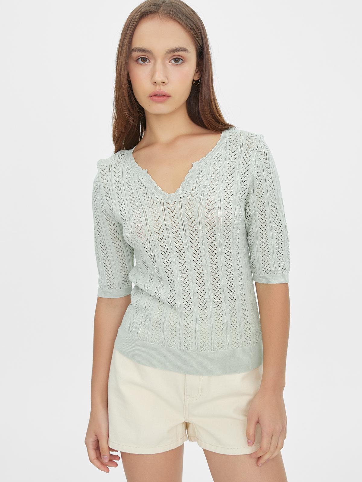 Semi Sheer V-Neck Top - Mint