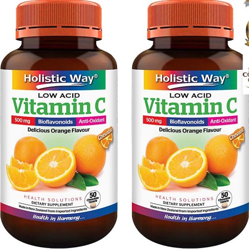 Holistic Way [Bundle of 2] Holistic Way Chewable Vitamin-C 500mg (Low-Acid) — Vegan (50s)