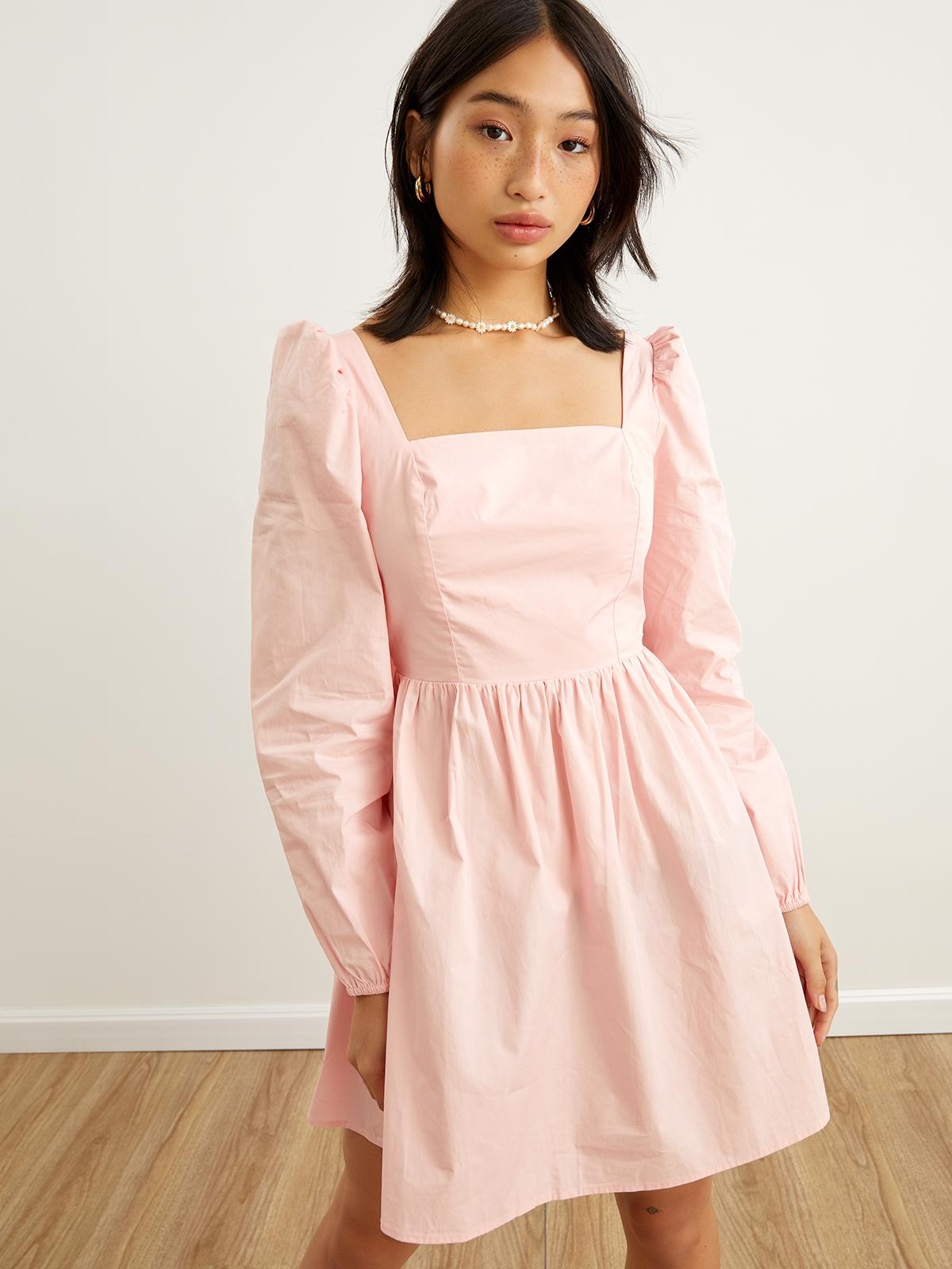Backless Bow Mini Dress - Pink