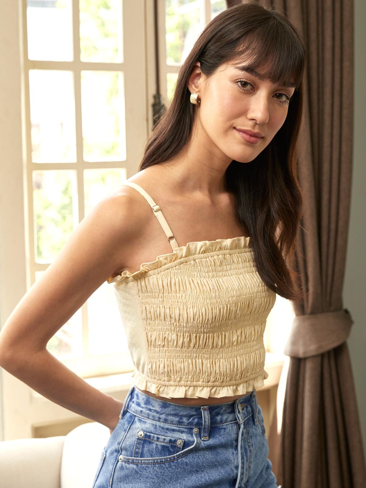 Ruched Bandeau Tank - Beige