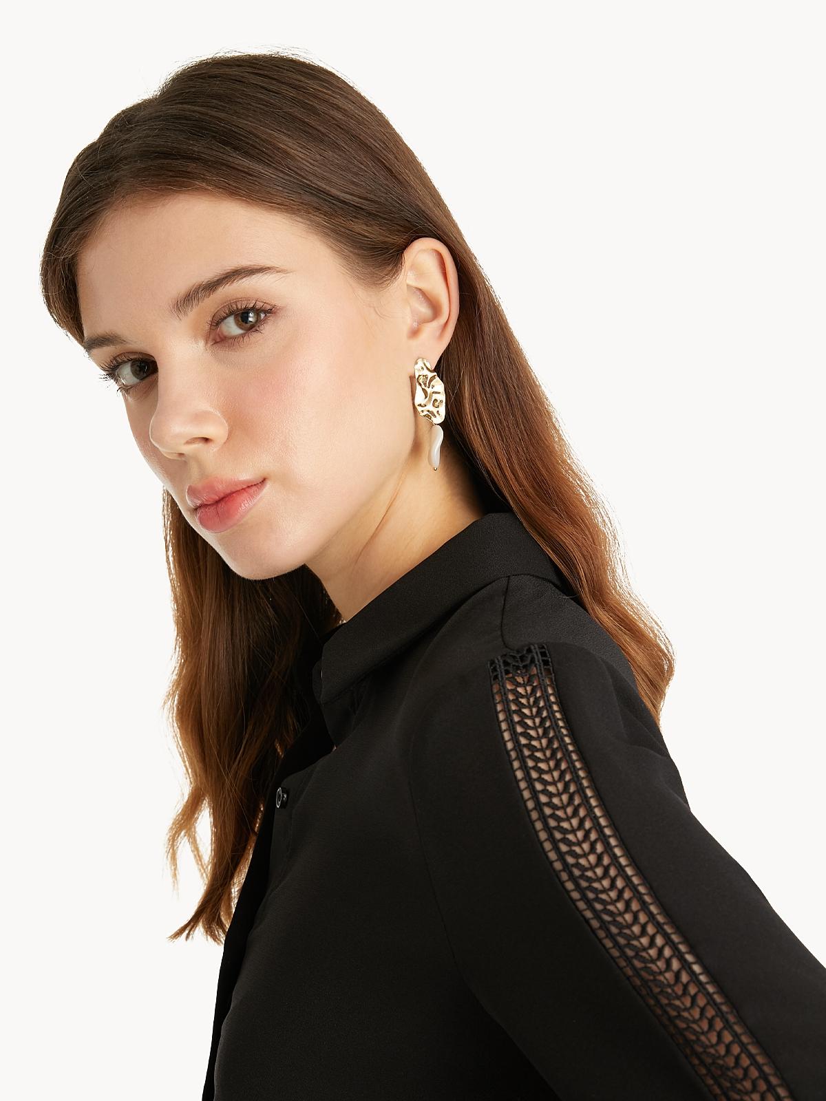 Loose Button Down Top - Black