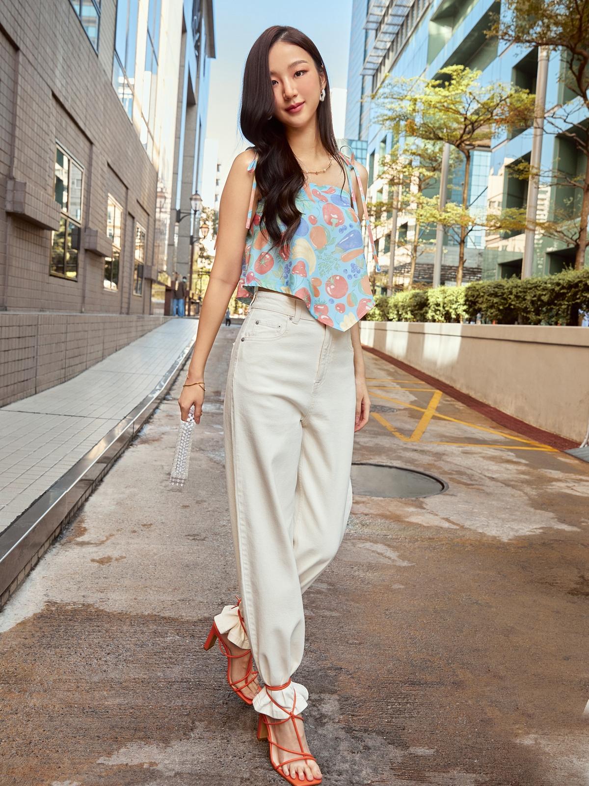 Sustainable Wide Leg Denim Pants - Cream