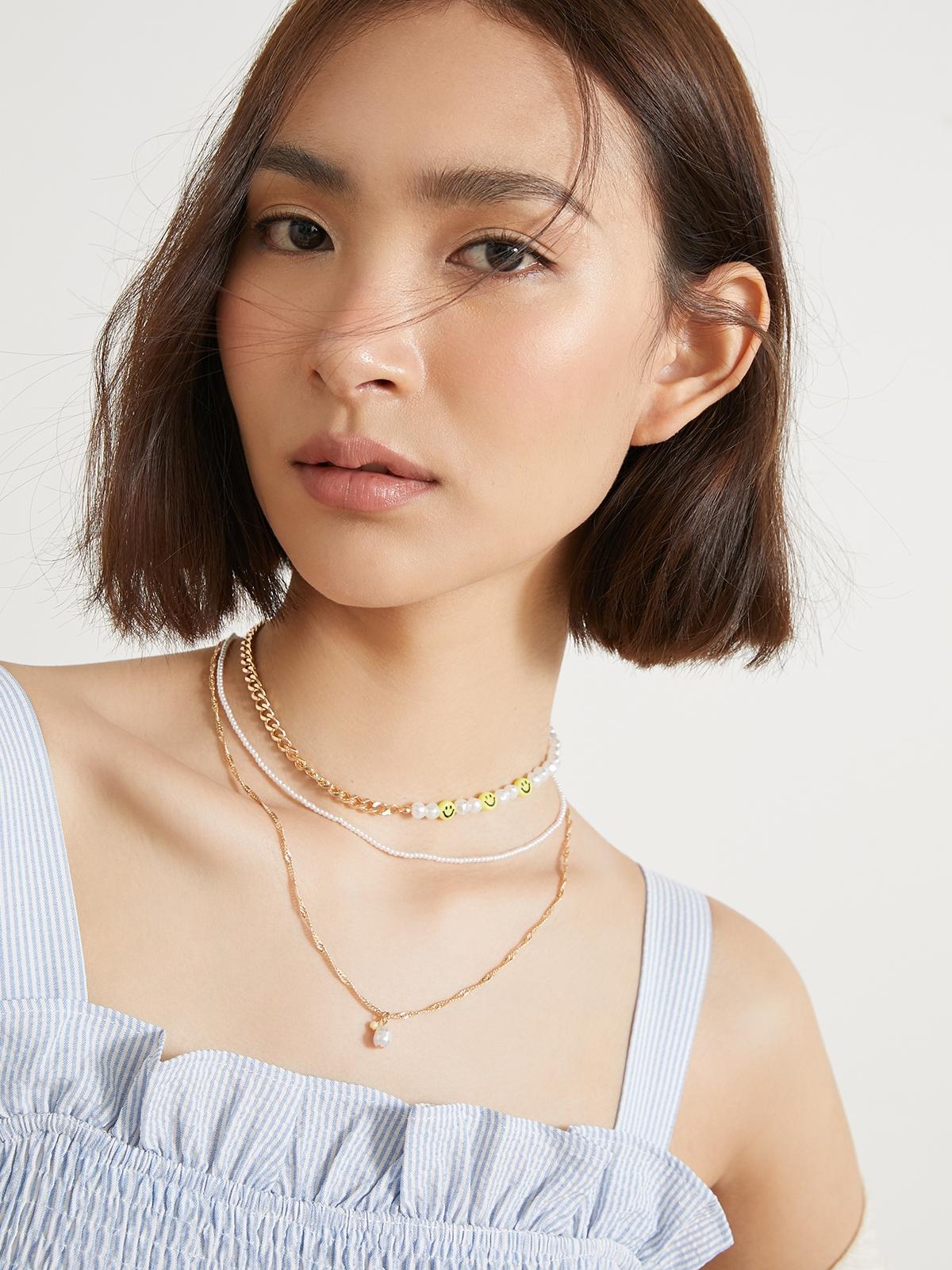 Set Of 3 Bead Necklaces - Pearl