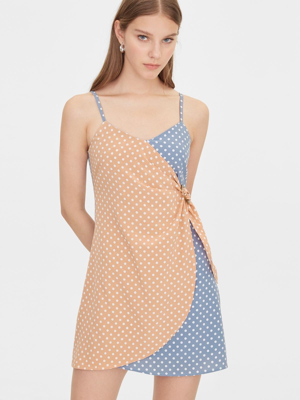 Polka Dot Buckle Wrap Cami Dress - Blue