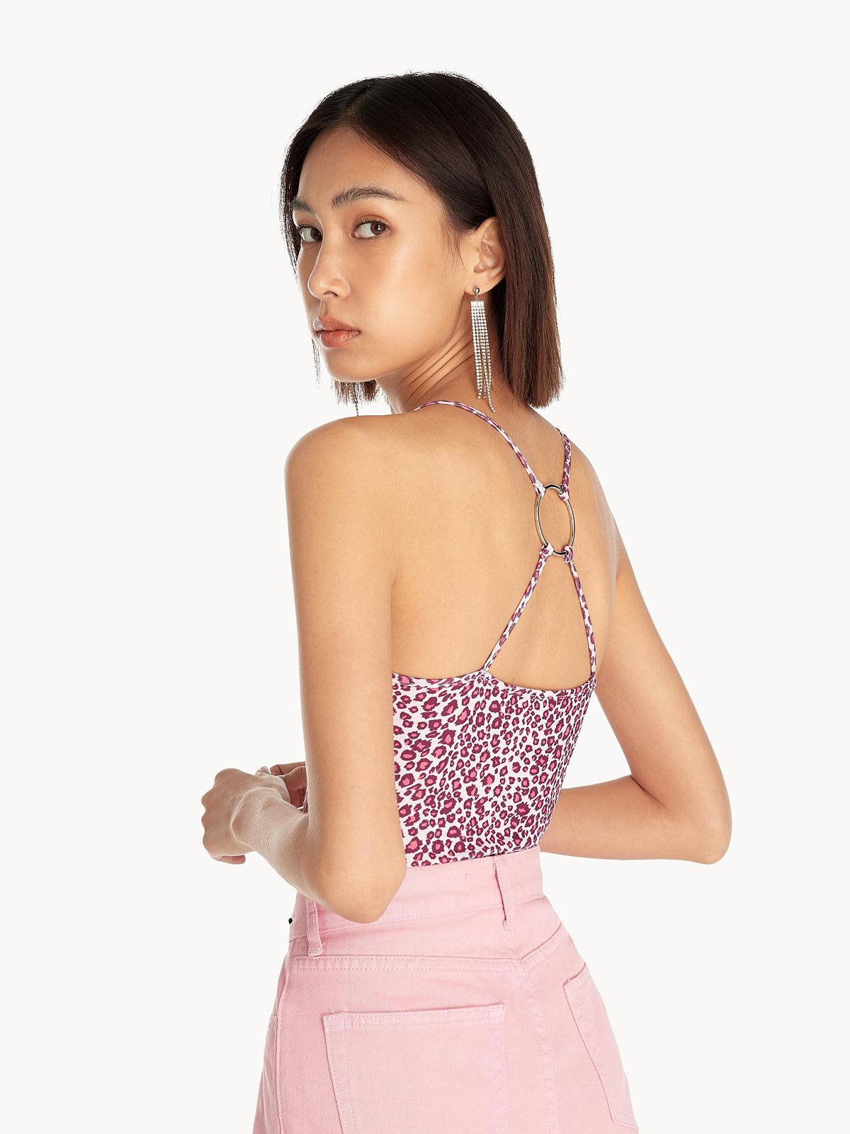 Leopard Cross Back Bodysuit - Pink