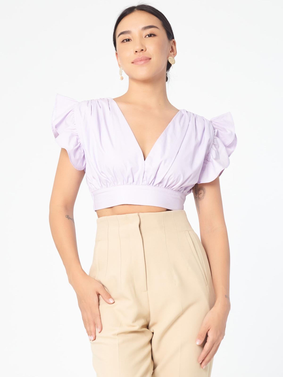 Deep V Crop With Ruffle Sleeves - Lilac