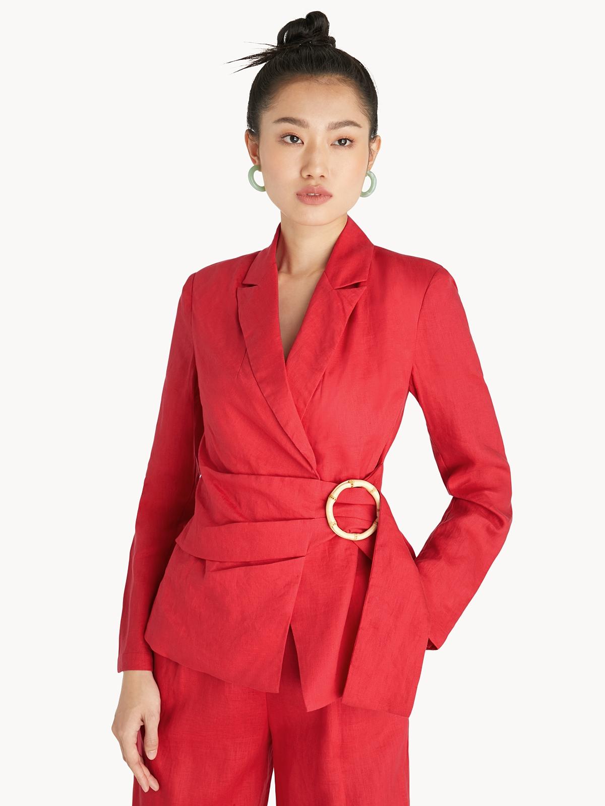 Wooden Ring Wrap Blazer - Red