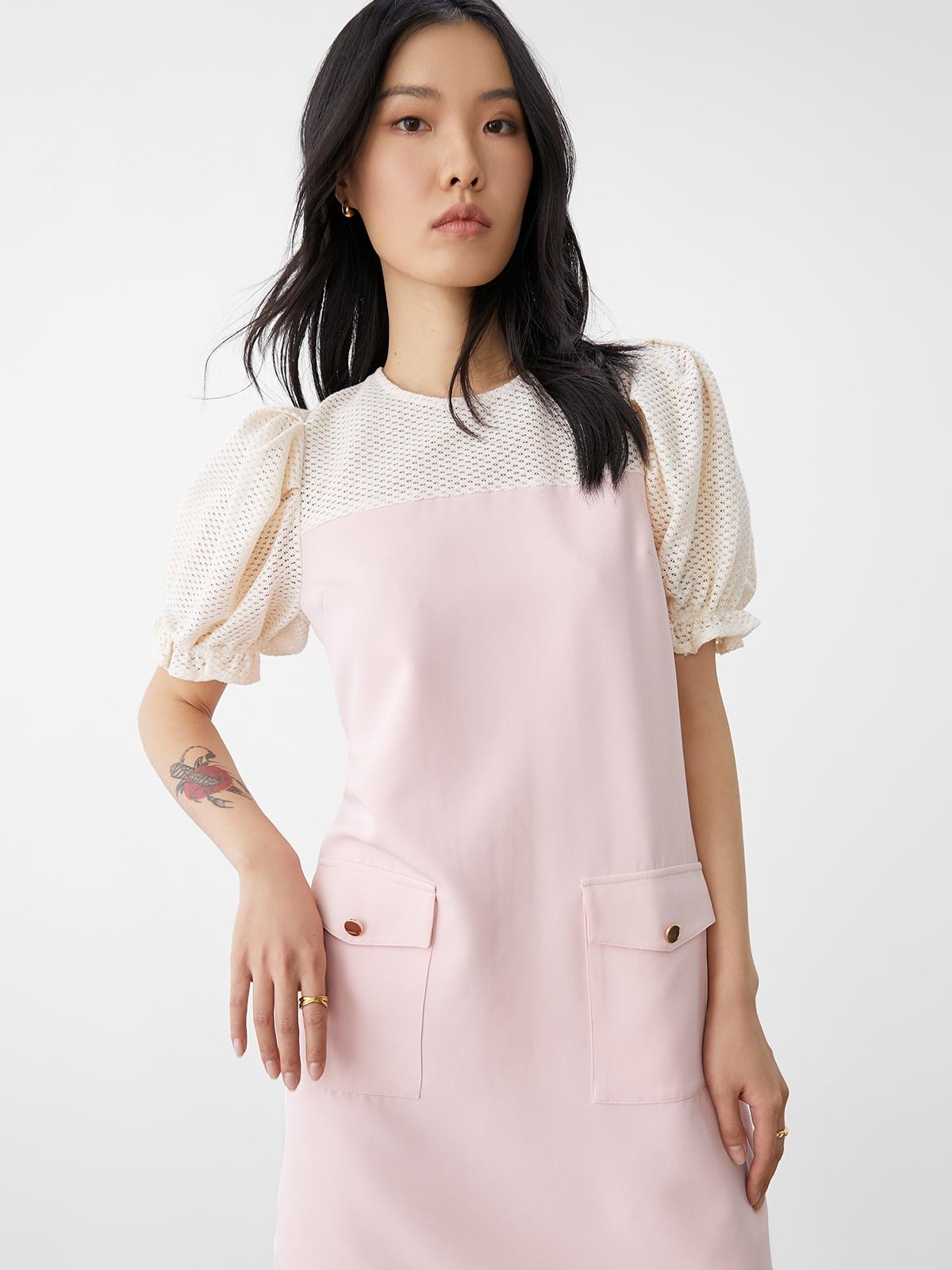 A-Line Puffed Sleeve Mini Dress - Pink