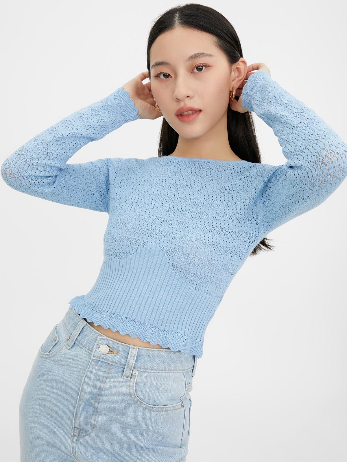Lettuce Trim Sweater - Light Blue
