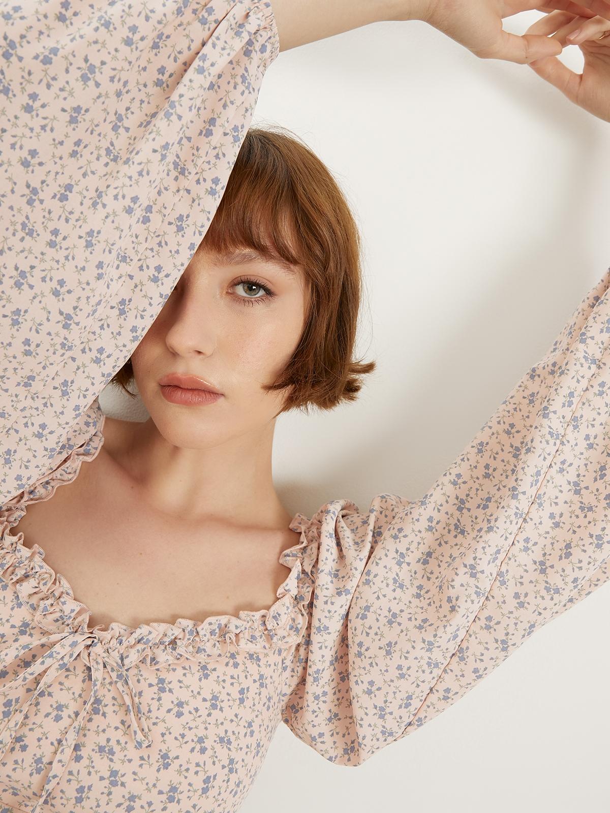 Flower Print Long Sleeve Blouse - Pink