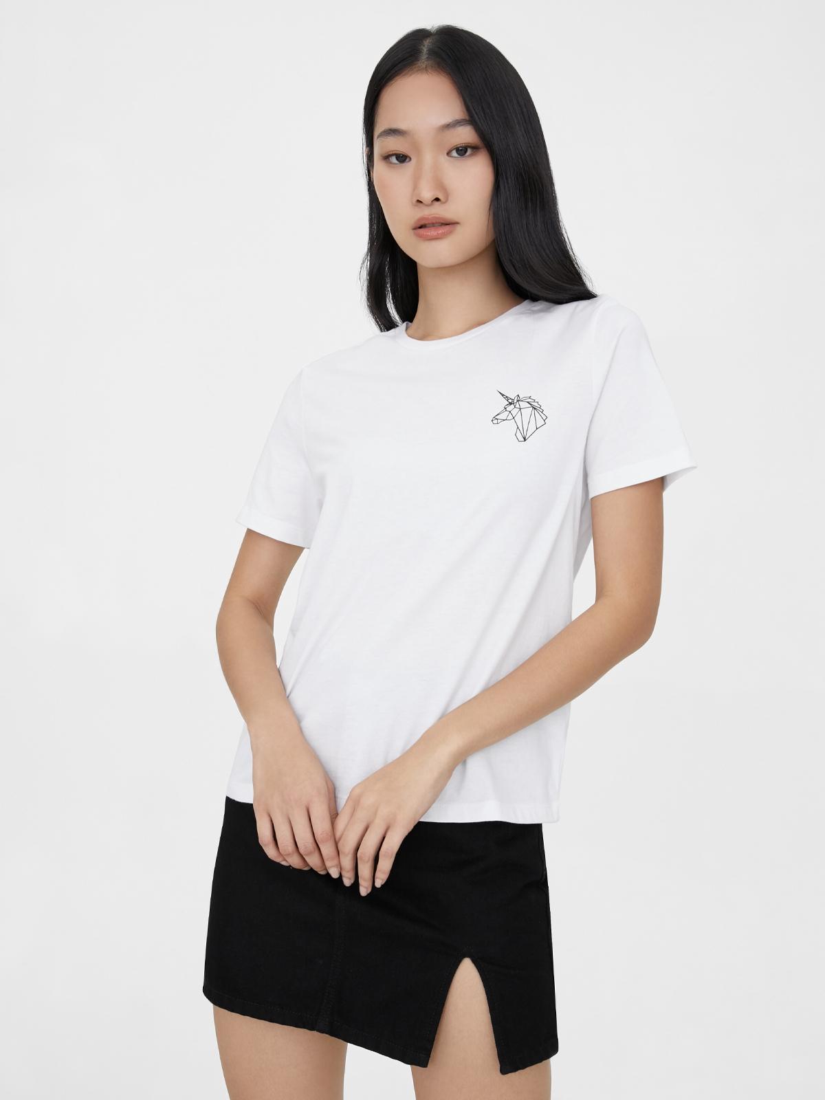 Sustainable Geometric Unicorn Graphic Tee - White