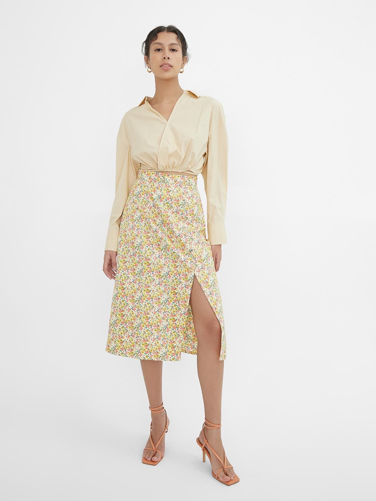 Sustainable Floral Side Slit Skirt - Yellow Sustainable Floral Side Slit Skirt - Yellow