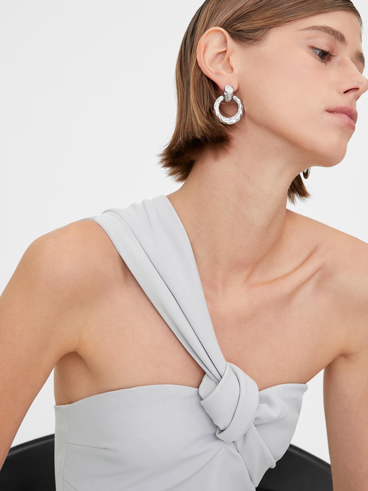 One Shoulder Front Knot Dress - Greyish Blue