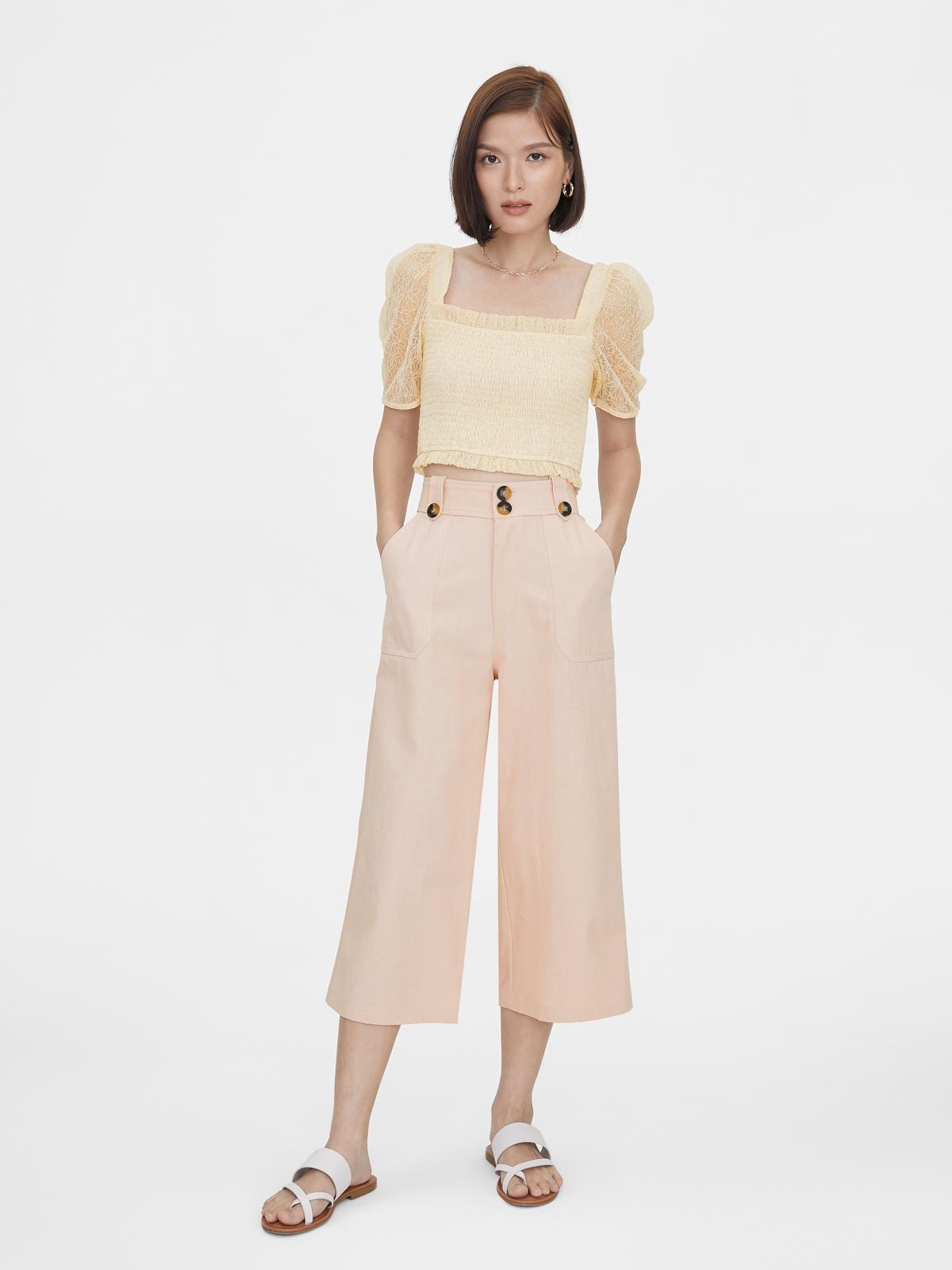Cropped Double Button Pants - Light Pink