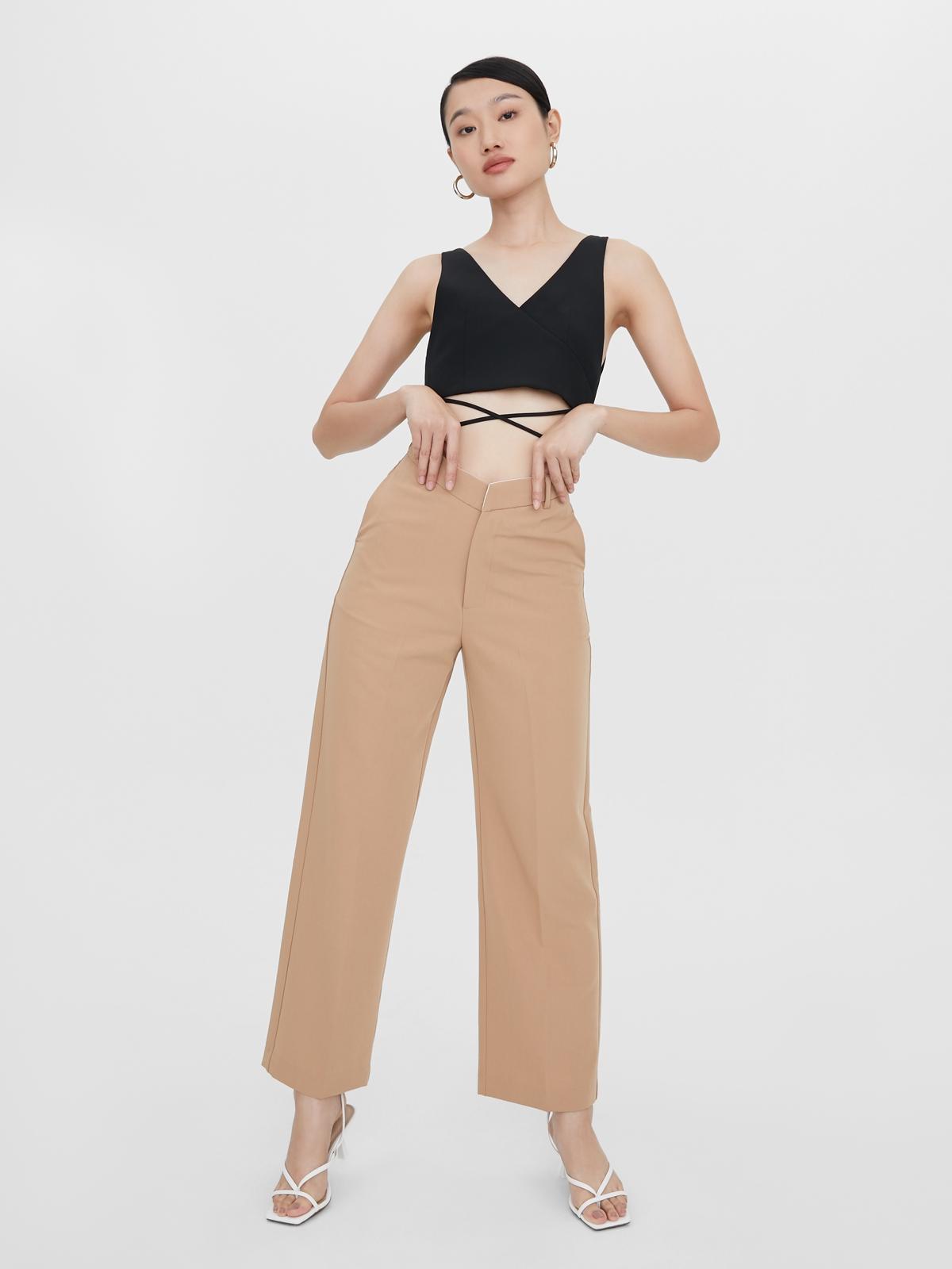 V-Shaped High Waist Pants - Caramel