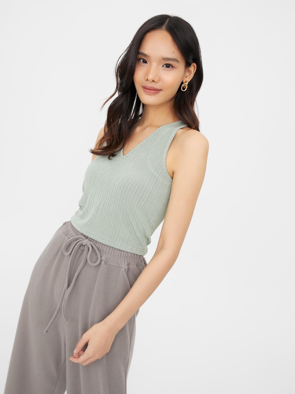 Rib-Knit Crop Top - Green