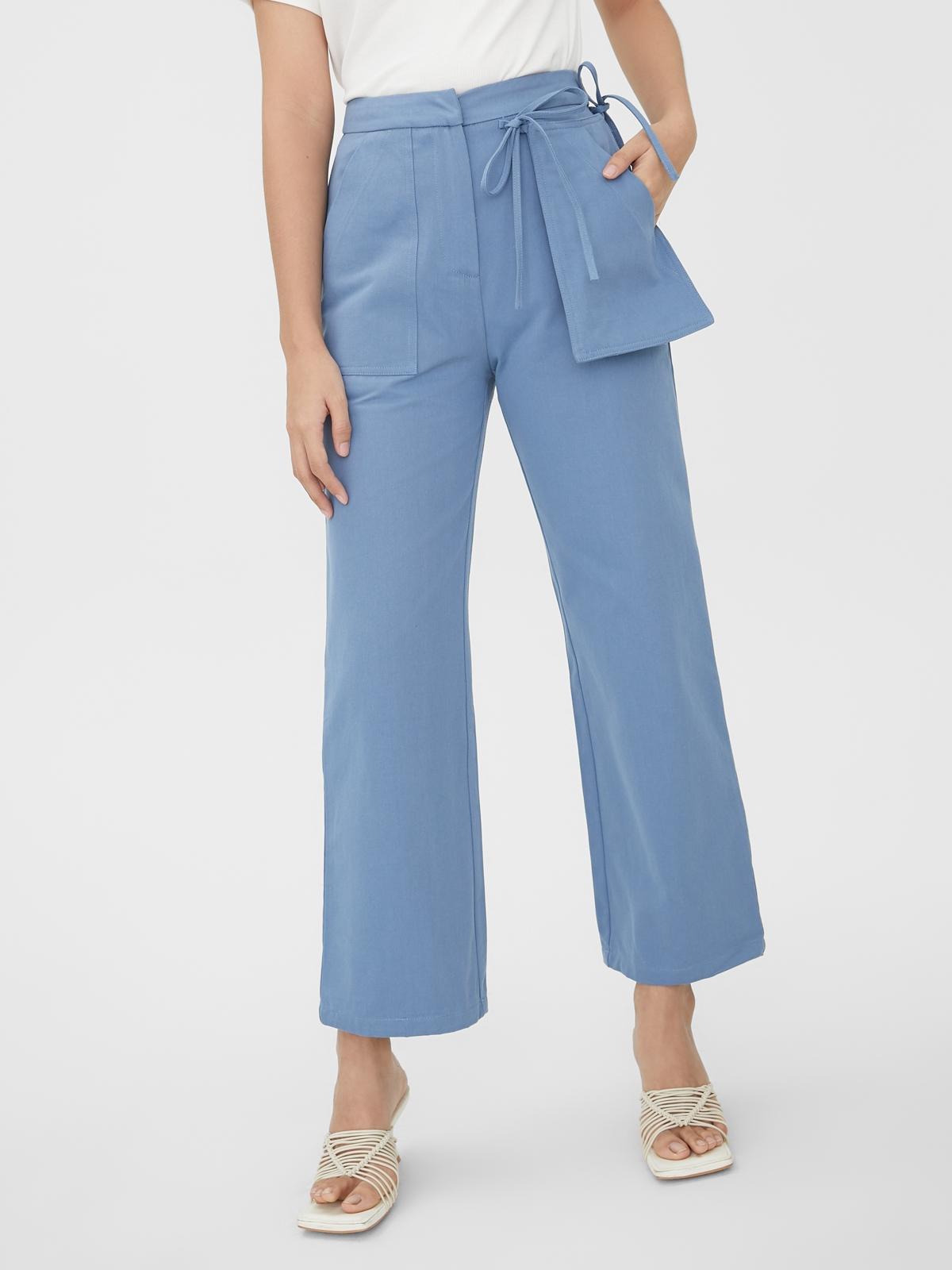 High Waist Side Pocket Pants - Blue