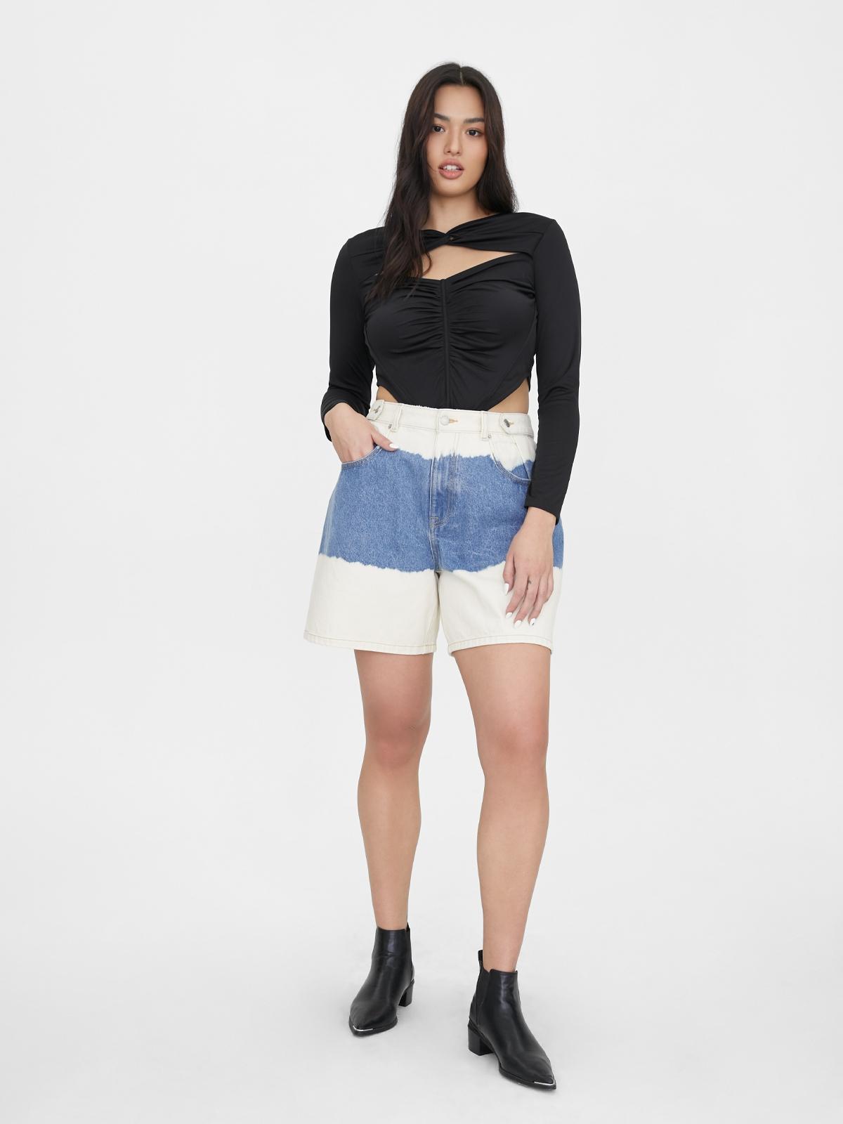 Sustainable Two Tone Denim Shorts - Blue
