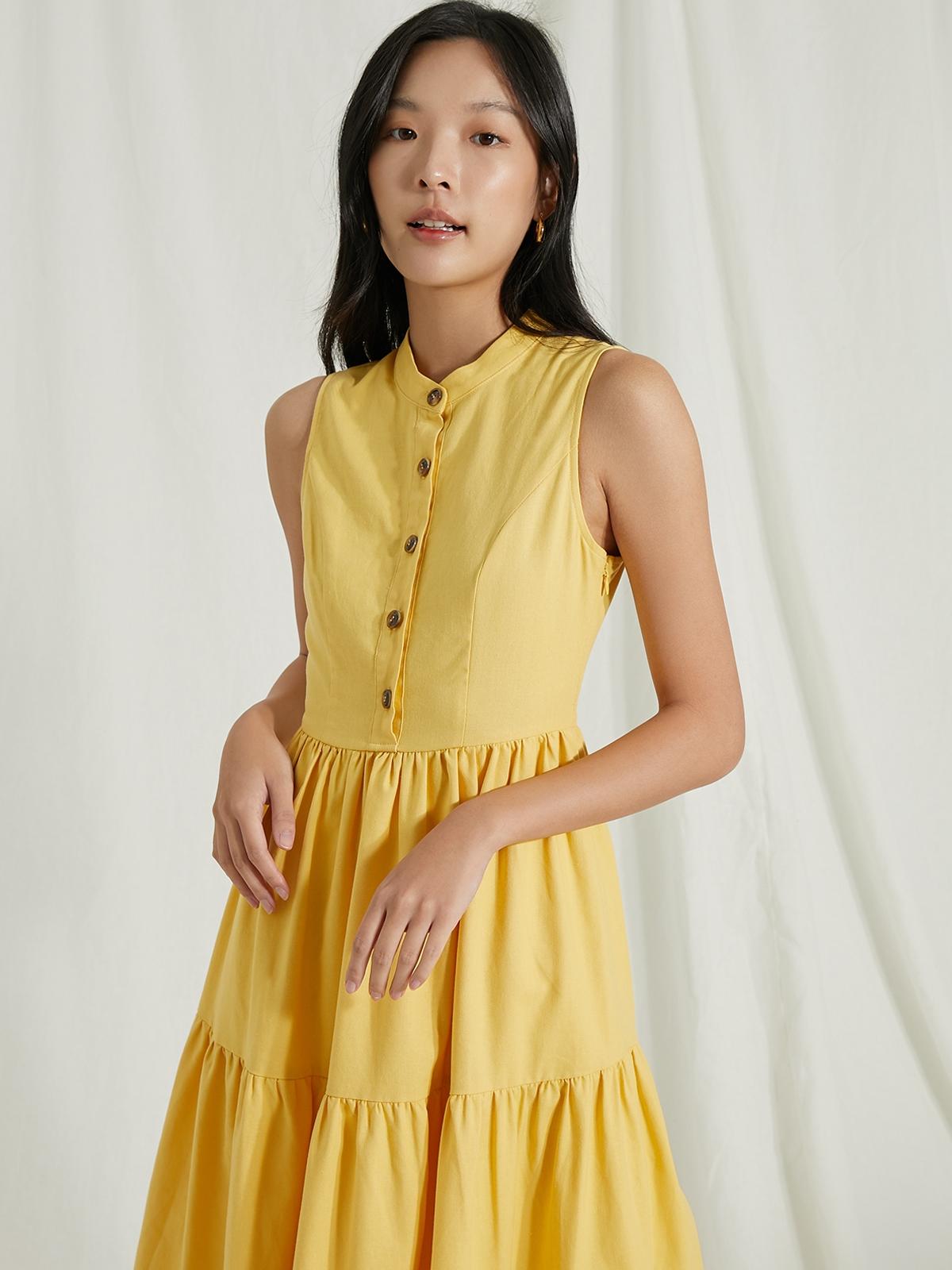 Tiered Midi Dress - Yellow