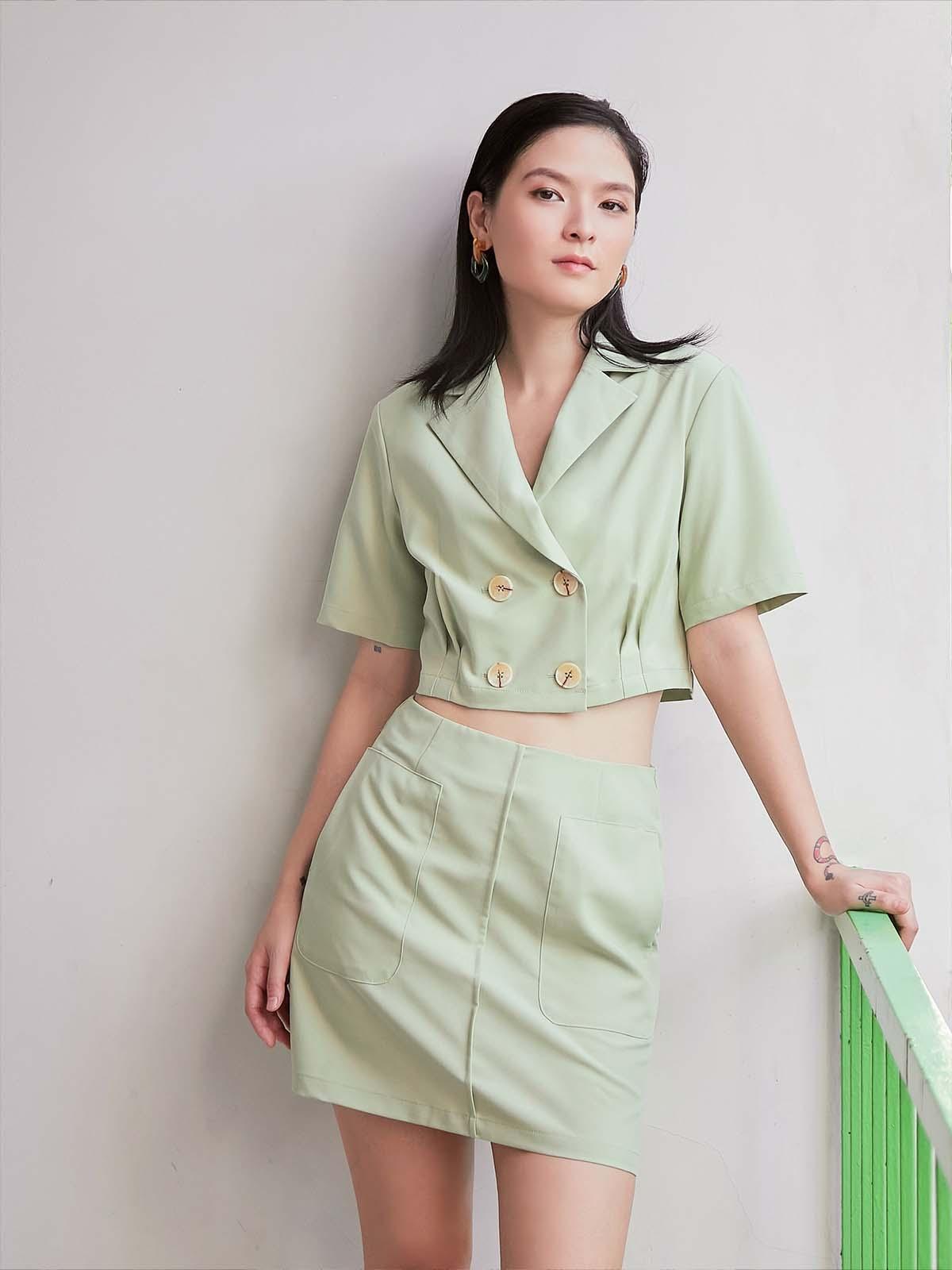 Double Breasted Crop Blazer - Mint