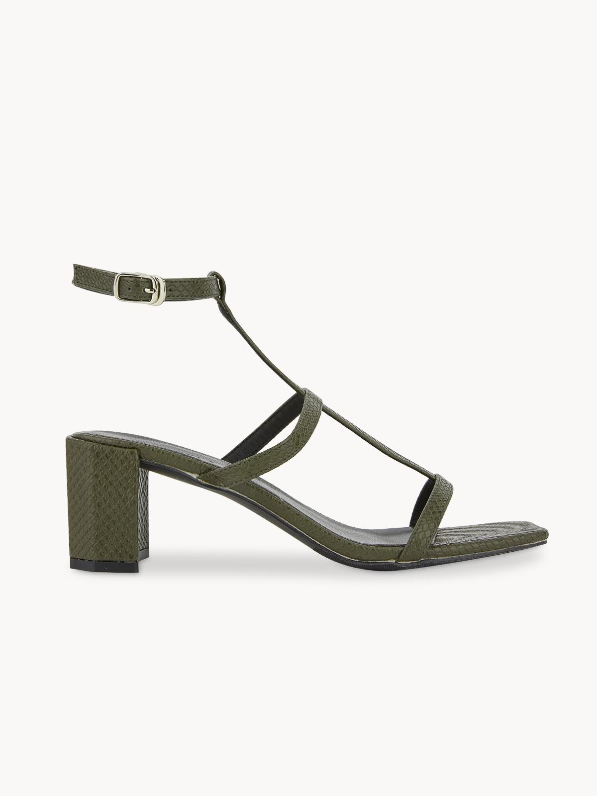 Starkela Triple Strap Block Heels - Dark Green