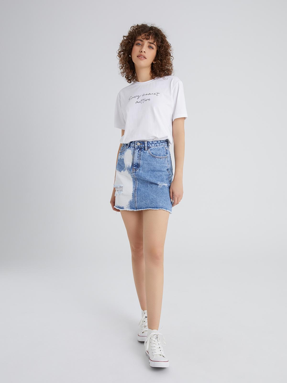 Tie Dye Denim Mini Skirt - Light Blue