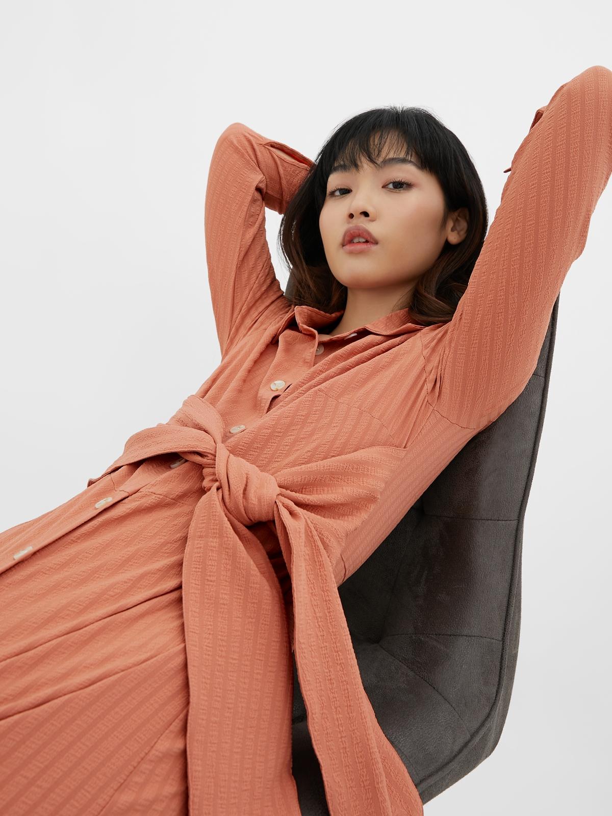 Tie Waist Shirt Dress - Blush