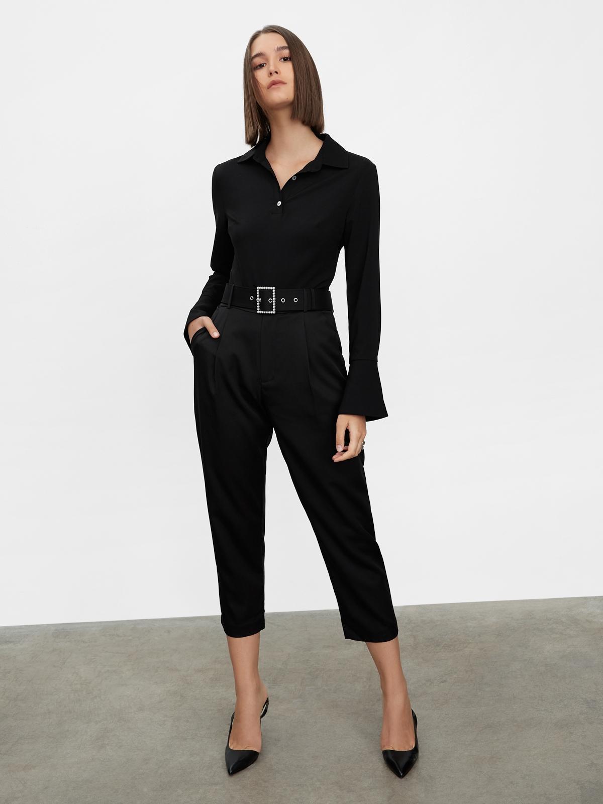 Pearl Belt High Waist Pants - Black