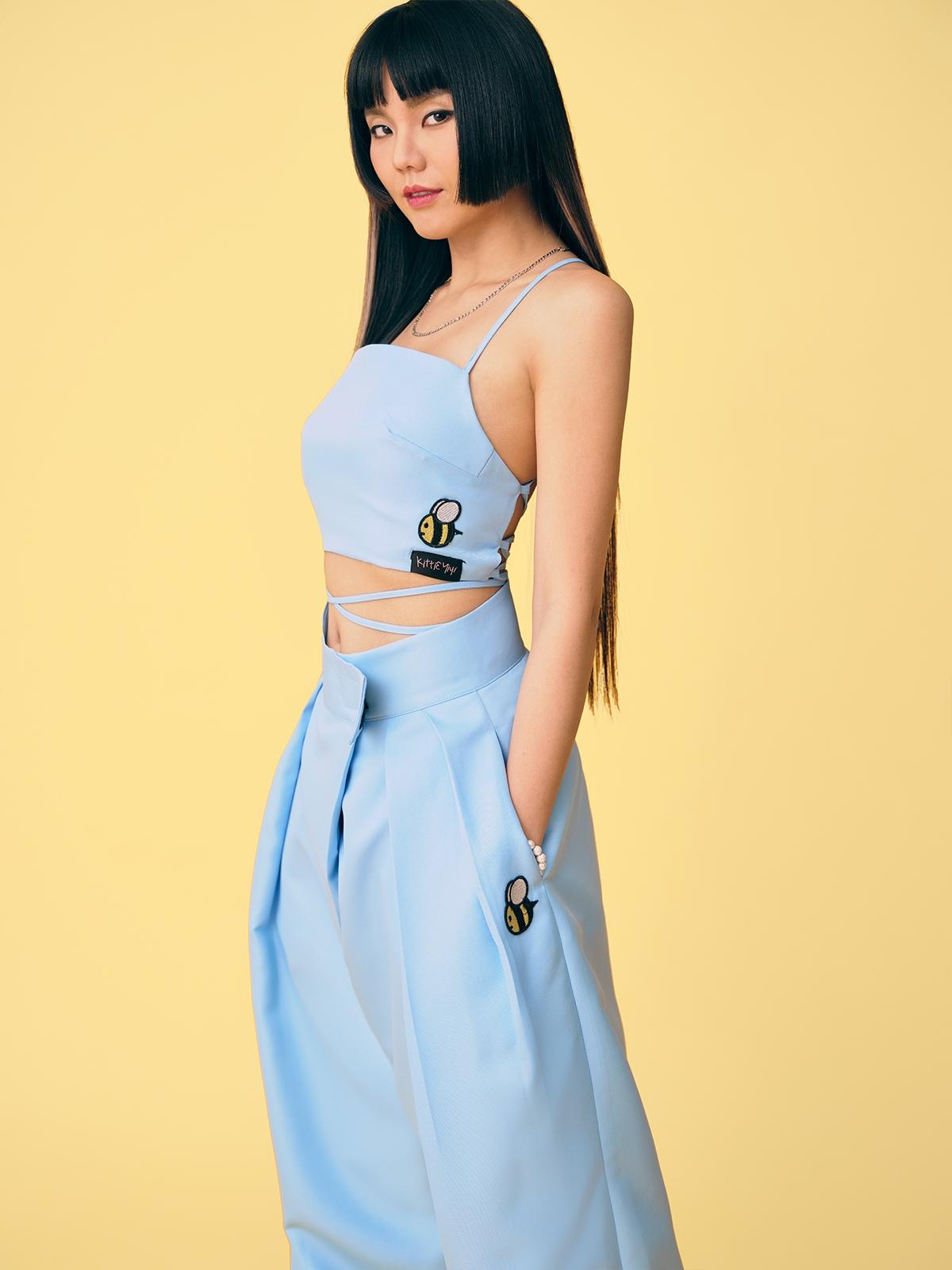 Bee Patch Open Back Bralette - Blue