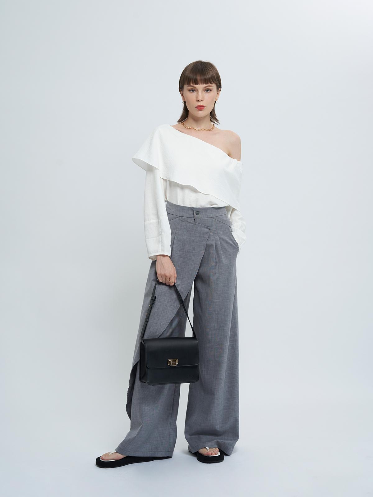 Grey Wrap Palazzo Pants - Grey