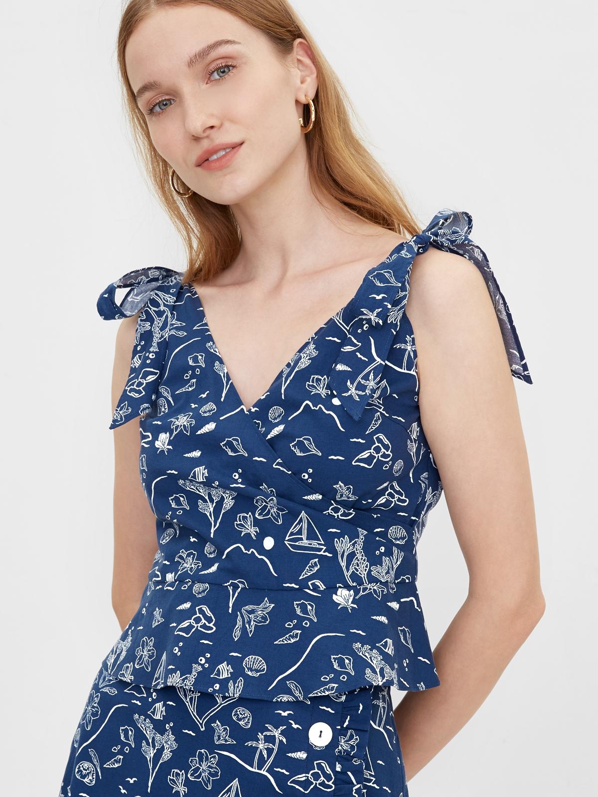 Purpose Beach Print Bow Tie Tank - Navy