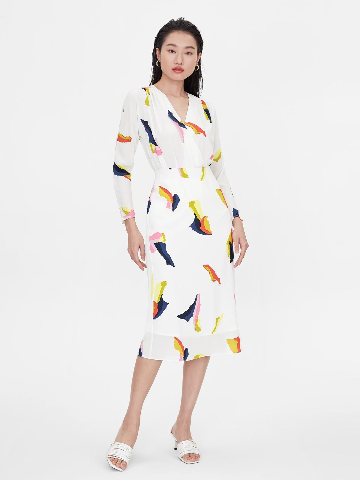Colorful Abstract Print A-line Skirt - White