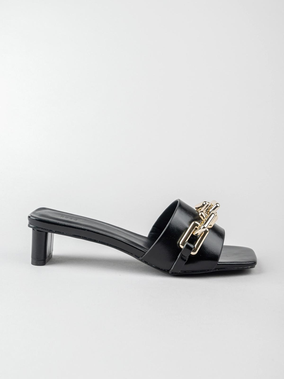 Metal Chain Embellished Heel Slide - Black