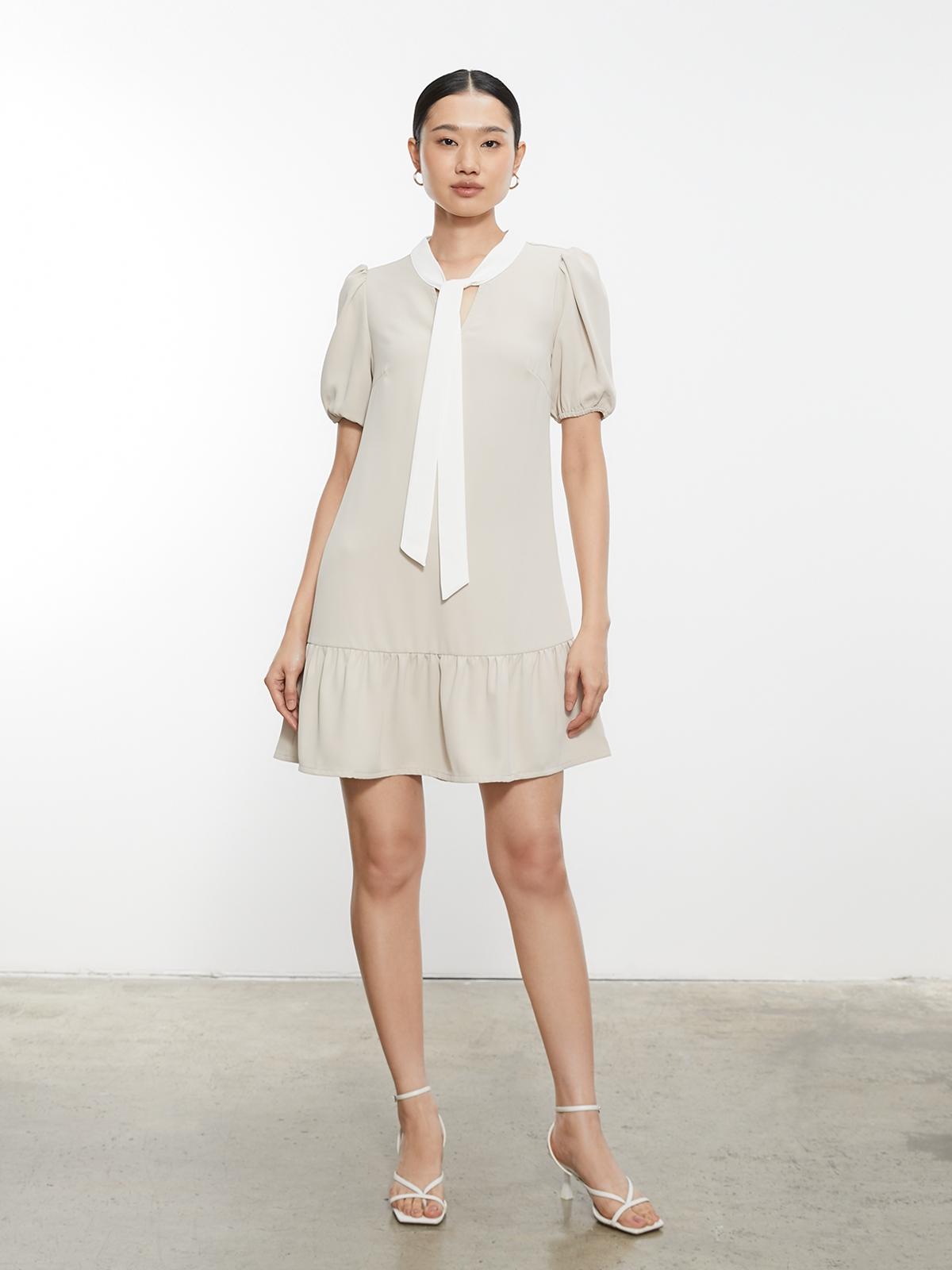 Bow Tie Skirt Dress - Beige