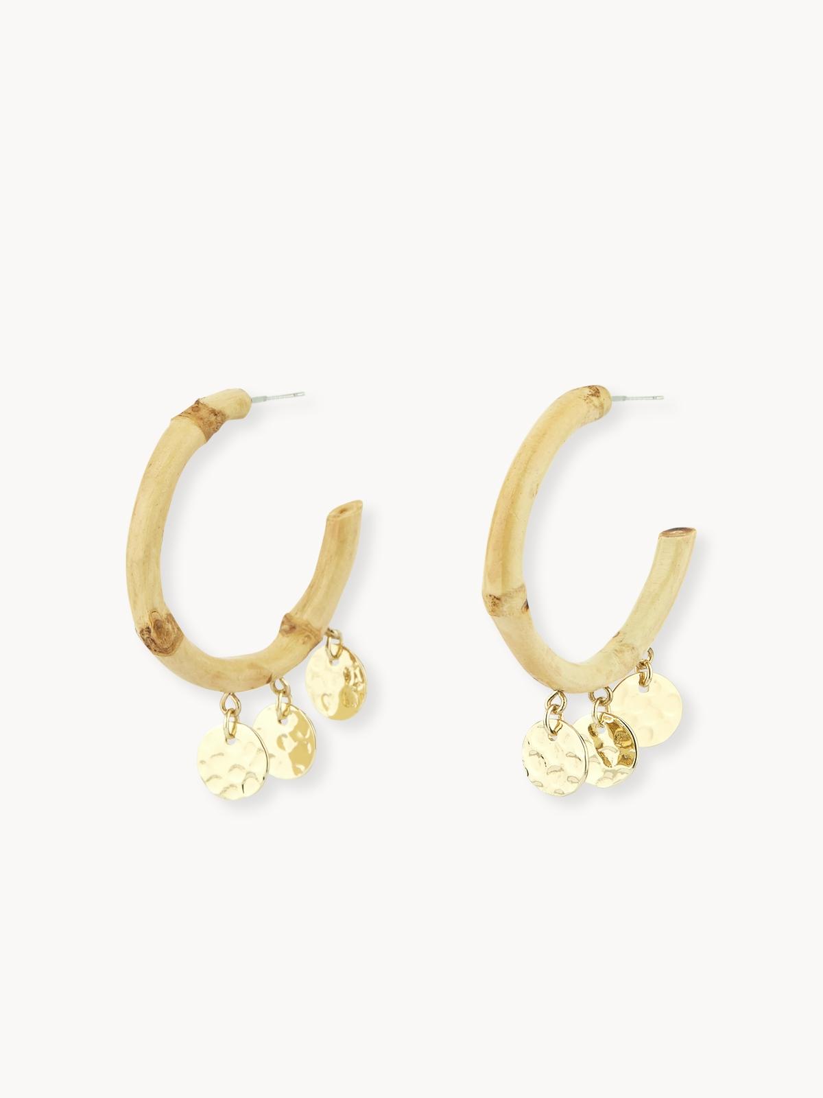 Metal Plate Open Hoop Earrings - Brown