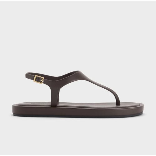 Buckled Slingback Thong Sandals - Dark Brown 