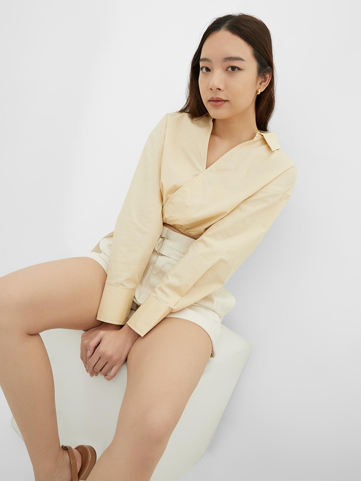 Long Sleeve Crop Top - Cream