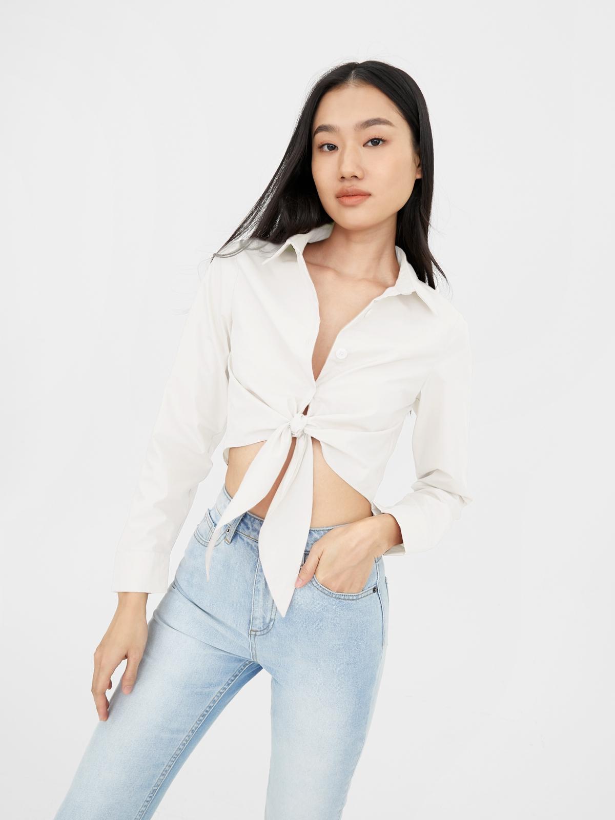 Knotted Front Button Shirt - White