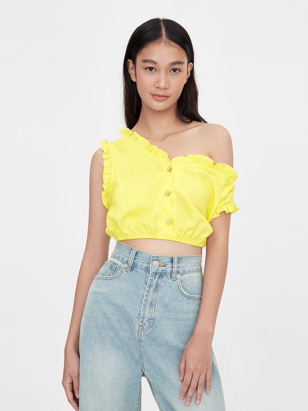 Sustainable Purpose One Shoulder Draped Top - Yellow