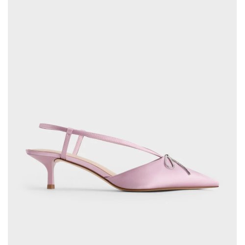 Recycled Polyester Crystal-Bow Kitten-Heel Slingback Pumps - Lilac