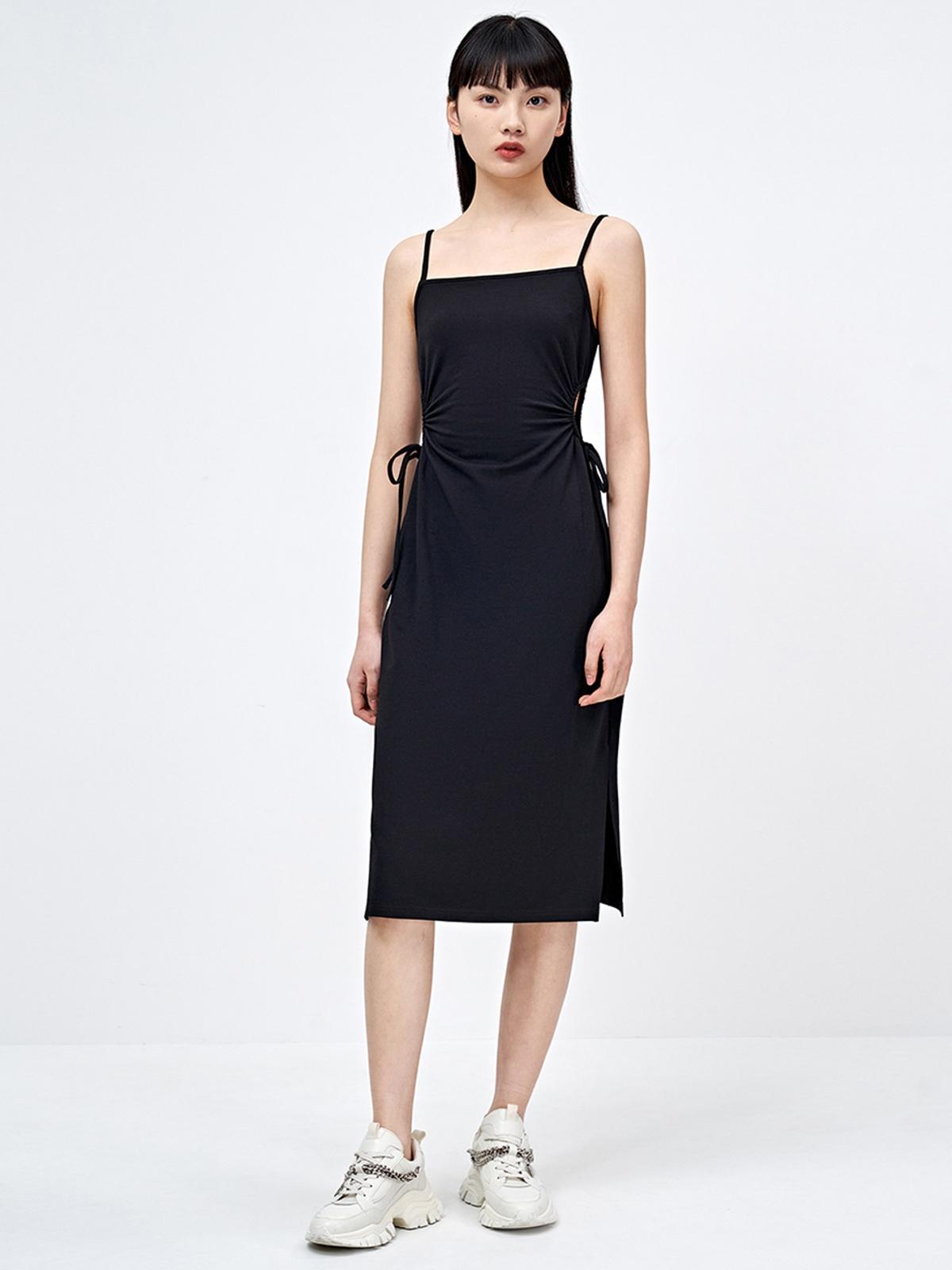 Cut Out Side Tie Detail Dress - Black