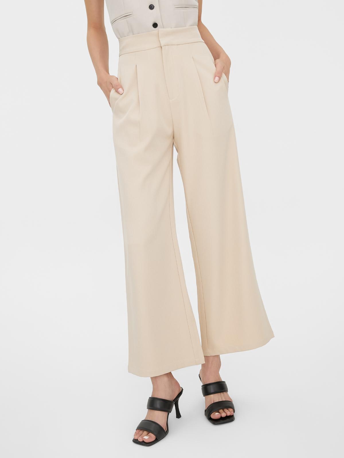 Wide Leg Pleated Pants - Beige